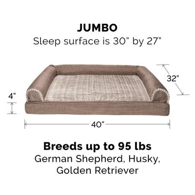 Show full view: FurHaven Luxe Fur & Performance Linen Cooling Gel Top Sofa Cat & Dog Bed with Removable Cover, Woodsmoke, Jumbo slide 6 of 11