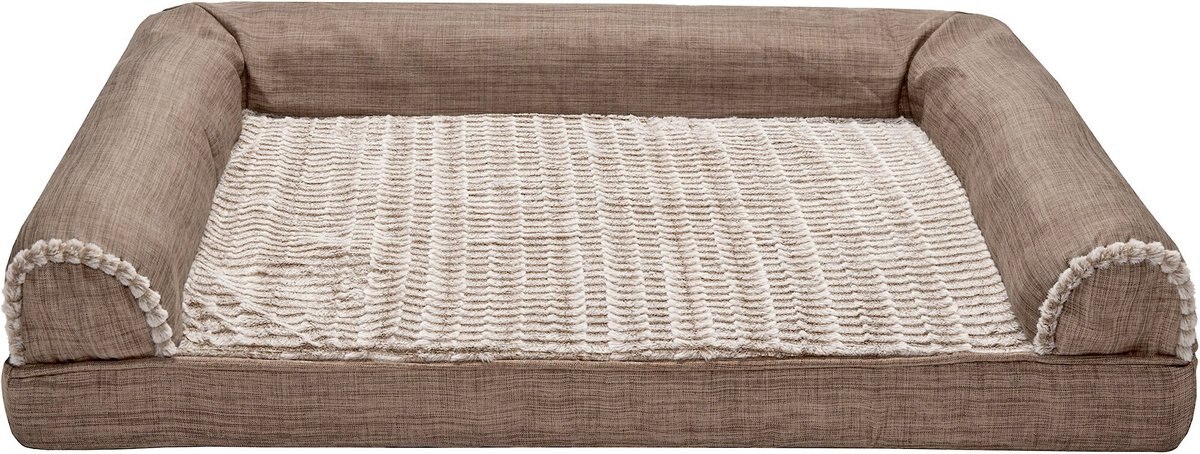FurHaven Luxe Fur & Performance Linen Memory Top Sofa Cat & Dog Bed with Removable Cover