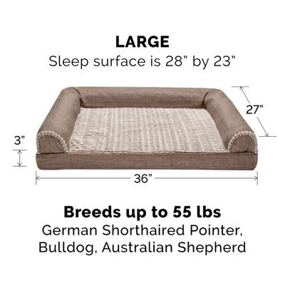 Show full view: FurHaven Luxe Fur & Performance Linen Cooling Gel Top Sofa Cat & Dog Bed with Removable Cover, Woodsmoke, Large slide 5 of 10