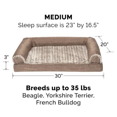 Show full view: FurHaven Luxe Fur & Performance Linen Cooling Gel Top Sofa Cat & Dog Bed with Removable Cover, Woodsmoke, Medium slide 6 of 11