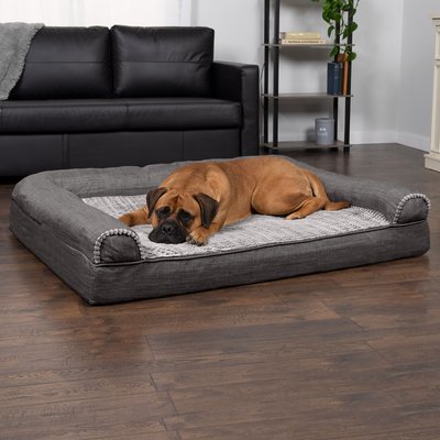 FurHaven FurHaven Luxe Fur & Performance Linen Full Support Dog & Cat Bed, Charcoal, Jumbo Plus