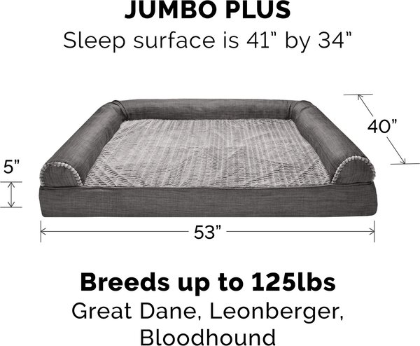 Show full view: FurHaven Luxe Fur & Performance Linen Full Support Dog & Cat Bed, Charcoal, Jumbo Plus slide 3 of 10