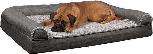 Show full view: FurHaven Luxe Fur & Performance Linen Full Support Dog & Cat Bed, Charcoal, Jumbo Plus slide 4 of 10