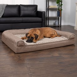 FurHaven Luxe Fur & Performance Linen Full Support Dog & Cat Bed, Woodsmoke, Jumbo Plus