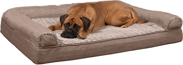 Show full view: FurHaven Luxe Fur & Performance Linen Full Support Dog & Cat Bed, Woodsmoke, Jumbo Plus slide 4 of 10