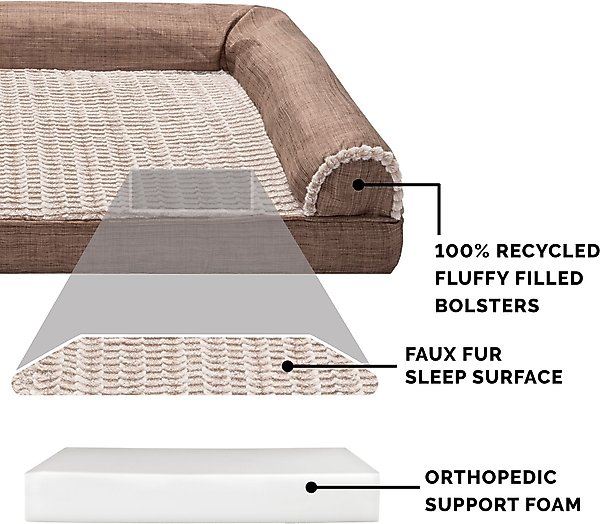 Show full view: FurHaven Luxe Fur & Performance Linen Full Support Dog & Cat Bed, Woodsmoke, Jumbo Plus slide 5 of 10
