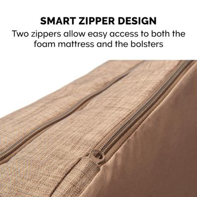 Show full view: FurHaven Luxe Fur & Performance Linen Full Support Dog & Cat Bed, Woodsmoke, Jumbo Plus slide 9 of 11