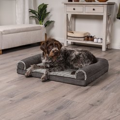 FurHaven Luxe Fur & Performance Linen Orthopedic Cat & Dog Bed with Removable Cover, Charcoal, Jumbo