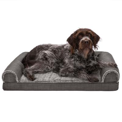 Show full view: FurHaven Luxe Fur & Performance Linen Orthopedic Cat & Dog Bed with Removable Cover, Charcoal, Jumbo slide 4 of 10