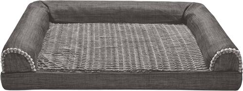 Show full view: FurHaven Luxe Fur & Performance Linen Orthopedic Cat & Dog Bed with Removable Cover, Charcoal, Jumbo slide 5 of 10