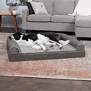FurHaven Luxe Fur & Performance Linen Orthopedic Cat & Dog Bed with Removable Cover, Charcoal, Large