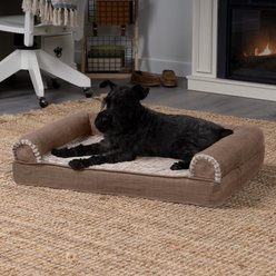 FurHaven Luxe Fur & Performance Linen Orthopedic Cat & Dog Bed with Removable Cover, Woodsmoke, Medium