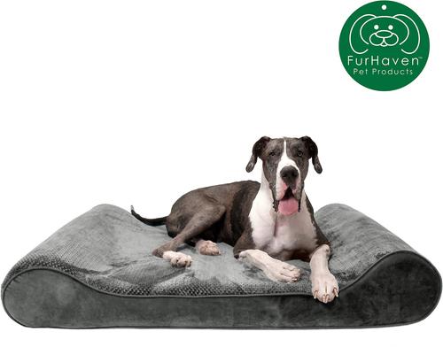 Show full view: FurHaven Minky Plush Luxe Lounger Orthopedic Cat & Dog Bed with Removable Cover, Gray, Giant slide 4 of 10