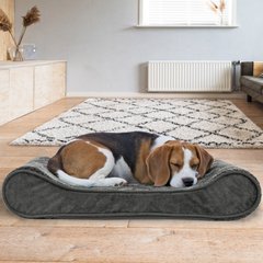 FurHaven Minky Plush Luxe Lounger Orthopedic Cat & Dog Bed with Removable Cover, Gray, Medium
