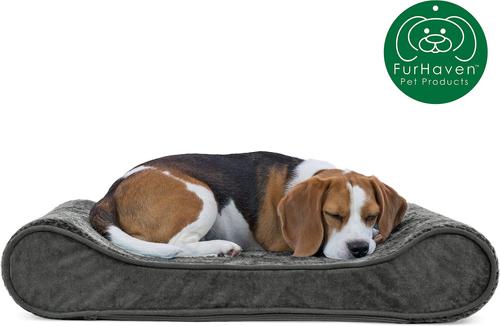 Show full view: FurHaven Minky Plush Luxe Lounger Orthopedic Cat & Dog Bed with Removable Cover, Gray, Medium slide 5 of 11