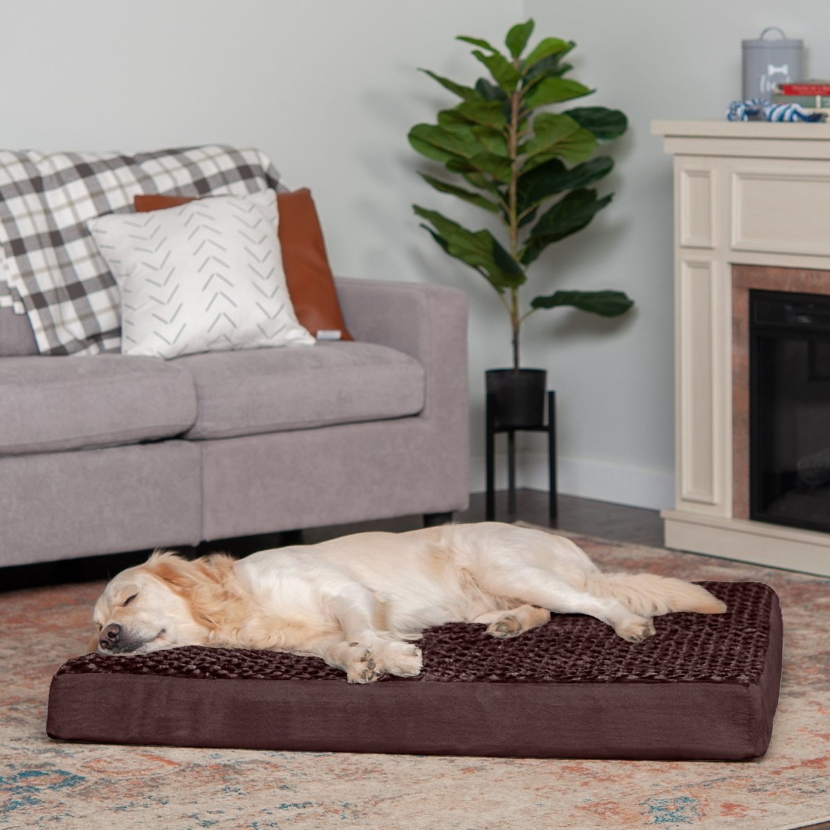 FurHaven NAP Ultra Plush Full Support Deluxe Dog & Cat Bed, Chocolate, Jumbo