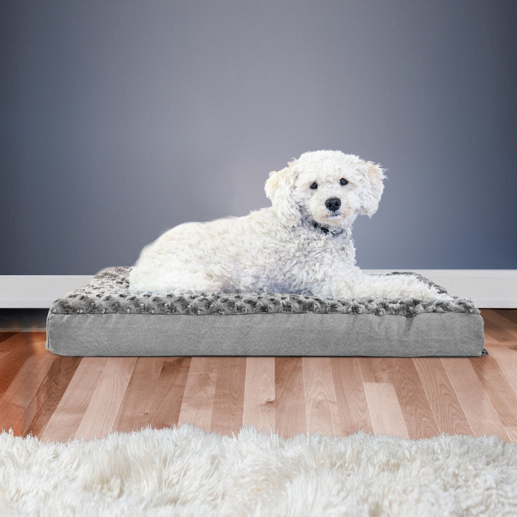 FurHaven NAP Ultra Plush Orthopedic Deluxe Cat & Dog Bed with Removable Cover, Gray, Medium