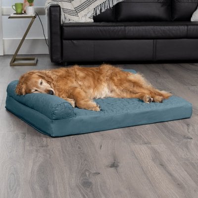 FurHaven FurHaven Paw-Quilted Cooling Gel Top Deluxe Chaise Orthopedic Cat & Dog Bed with Removable Cover, Bluestone, Jumbo