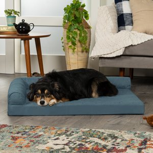 FurHaven Paw-Quilted Cooling Gel Top Deluxe Chaise Orthopedic Cat & Dog Bed with Removable Cover, Bluestone, Large