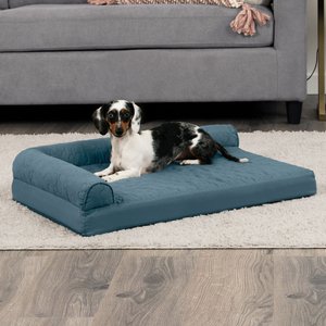 FurHaven Paw-Quilted Cooling Gel Top Deluxe Chaise Orthopedic Cat & Dog Bed with Removable Cover, Bluestone, Medium
