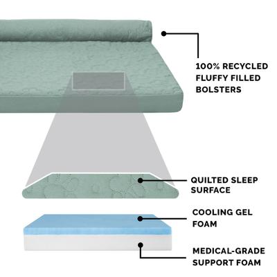 Show full view: FurHaven Paw-Quilted Cooling Gel Top Deluxe Chaise Orthopedic Cat & Dog Bed with Removable Cover, Iceberg Green, Jumbo slide 7 of 10