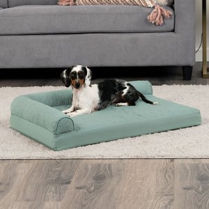 FurHaven Paw-Quilted Cooling Gel Top Deluxe Chaise Orthopedic Cat & Dog Bed with Removable Cover, Iceberg Green, Medium