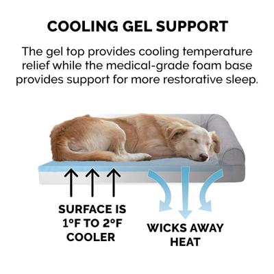Show full view: FurHaven Paw-Quilted Cooling Gel Top Deluxe Chaise Orthopedic Cat & Dog Bed with Removable Cover, Titanium, Medium slide 8 of 10