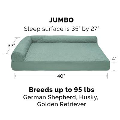 Show full view: FurHaven Paw-Quilted Full Support Deluxe Chaise Cat & Dog Bed with Removable Cover, Iceberg Green, Jumbo slide 3 of 10