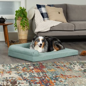 FurHaven Paw-Quilted Full Support Deluxe Chaise Cat & Dog Bed with Removable Cover, Iceberg Green, Large