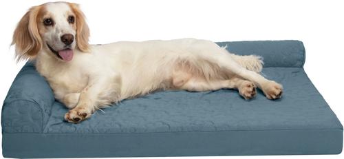 Show full view: FurHaven Paw-Quilted Memory Top Deluxe Chaise Cat & Dog Bed with Removable Cover, Bluestone, Large slide 4 of 10