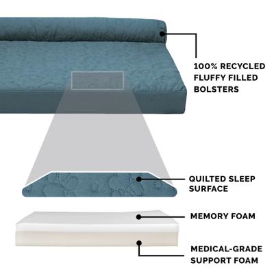 Show full view: FurHaven Paw-Quilted Memory Top Deluxe Chaise Cat & Dog Bed with Removable Cover, Bluestone, Large slide 6 of 10
