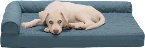 Show full view: FurHaven Paw-Quilted Memory Top Deluxe Chaise Cat & Dog Bed with Removable Cover, Bluestone, Medium slide 4 of 10