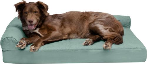 Show full view: FurHaven Paw-Quilted Memory Top Deluxe Chaise Cat & Dog Bed with Removable Cover, Iceberg Green, Jumbo slide 4 of 10