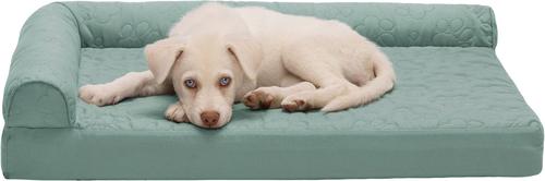 Show full view: FurHaven Paw-Quilted Memory Top Deluxe Chaise Cat & Dog Bed with Removable Cover, Iceberg Green, Medium slide 4 of 10