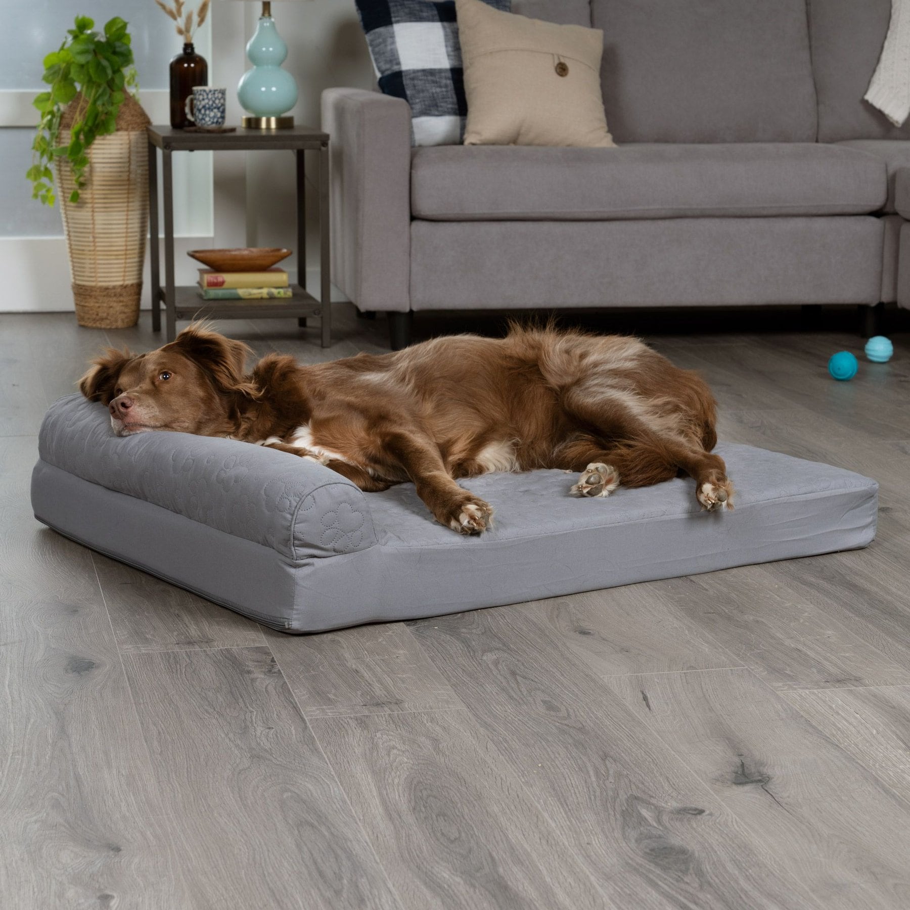 FurHaven Paw-Quilted Memory Top Deluxe Chaise Cat & Dog Bed with Removable Cover, Titanium, Jumbo