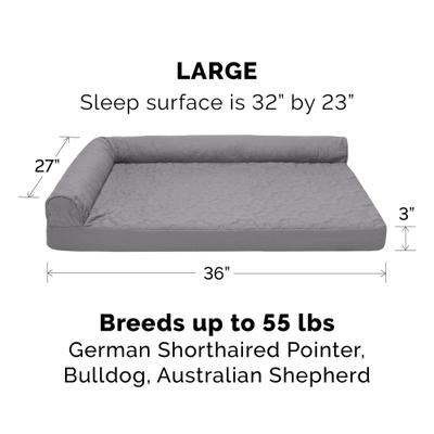Show full view: FurHaven Paw-Quilted Memory Top Deluxe Chaise Cat & Dog Bed with Removable Cover, Titanium, Large slide 3 of 10