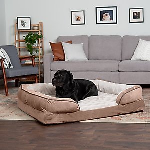 FurHaven Perfect Comfort Velvet Waves Full Support Sofa Dog & Cat Bed, Brownstone, Jumbo Plus