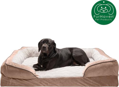 Show full view: FurHaven Perfect Comfort Velvet Waves Full Support Sofa Dog & Cat Bed, Brownstone, Jumbo Plus slide 5 of 11