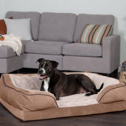 FurHaven Perfect Comfort Velvet Waves Full Support Sofa Dog & Cat Bed, Brownstone, Jumbo