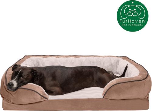 Show full view: FurHaven Perfect Comfort Velvet Waves Full Support Sofa Dog & Cat Bed, Brownstone, Jumbo slide 5 of 11