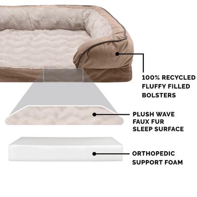 Show full view: FurHaven Perfect Comfort Velvet Waves Full Support Sofa Dog & Cat Bed, Brownstone, Jumbo slide 7 of 11