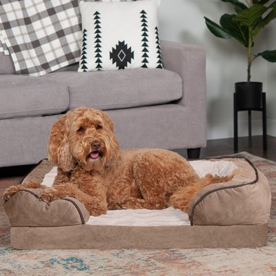 FurHaven FurHaven Perfect Comfort Velvet Waves Full Support Sofa Dog & Cat Bed, Brownstone, Large