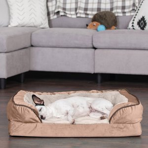 FurHaven Perfect Comfort Velvet Waves Full Support Sofa Dog & Cat Bed, Brownstone, Medium