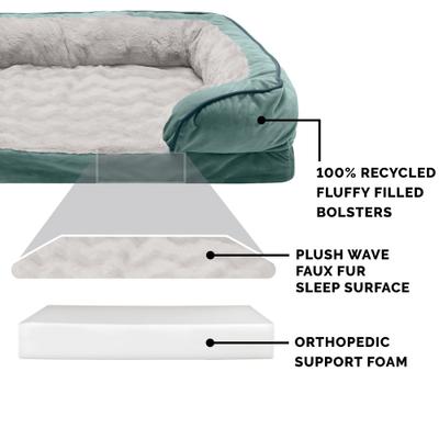 Show full view: FurHaven Perfect Comfort Velvet Waves Full Support Sofa Dog & Cat Bed, Celadon Green, Large slide 6 of 10