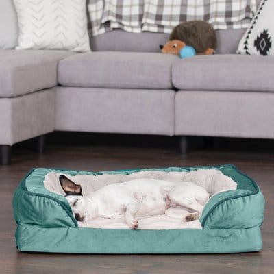 FurHaven FurHaven Perfect Comfort Velvet Waves Full Support Sofa Dog & Cat Bed, Celadon Green, Medium