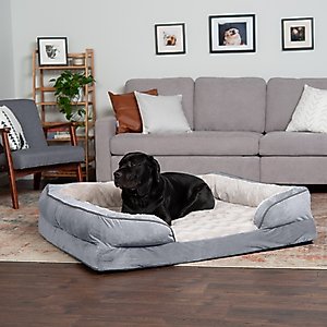 FurHaven Perfect Comfort Velvet Waves Full Support Sofa Dog & Cat Bed, Granite Gray, Jumbo Plus
