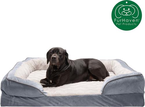 Show full view: FurHaven Perfect Comfort Velvet Waves Full Support Sofa Dog & Cat Bed, Granite Gray, Jumbo Plus slide 4 of 10