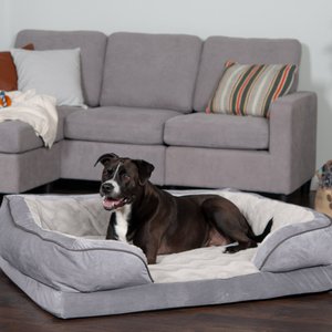FurHaven Perfect Comfort Velvet Waves Full Support Sofa Dog & Cat Bed, Granite Gray, Jumbo