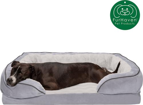 Show full view: FurHaven Perfect Comfort Velvet Waves Full Support Sofa Dog & Cat Bed, Granite Gray, Jumbo slide 4 of 10