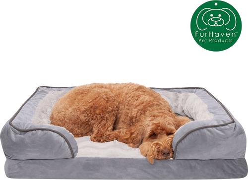 Show full view: FurHaven Perfect Comfort Velvet Waves Full Support Sofa Dog & Cat Bed, Granite Gray, Large slide 4 of 10